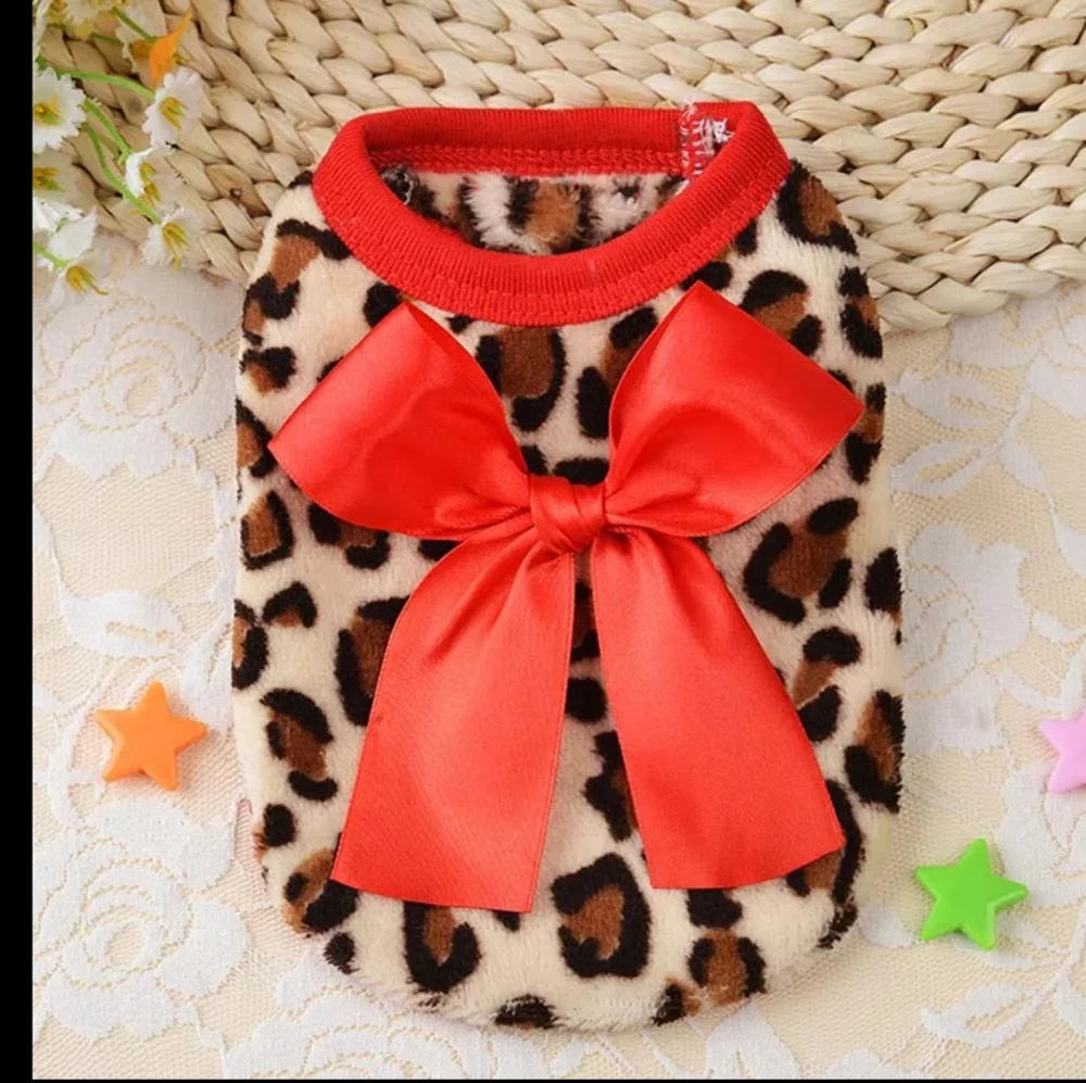 Beautiful Leopard Print Red BowTie Trim Small Animal Outfit.